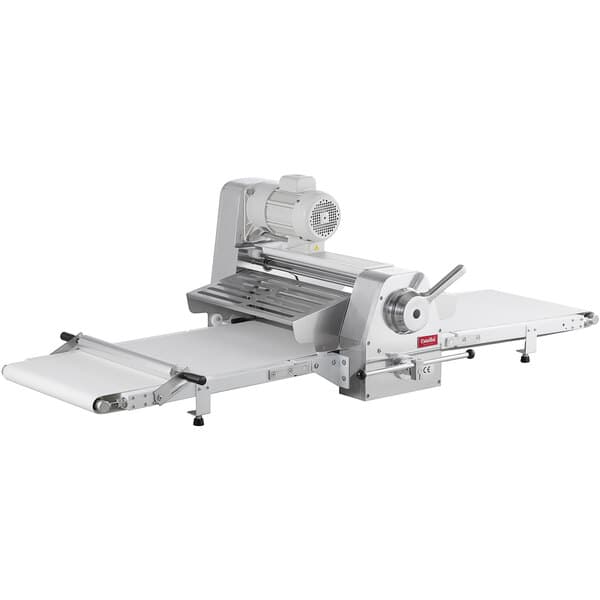 A white and silver Estella countertop dough sheeter.