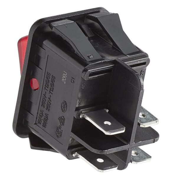 A black Estella Caffe power switch with red lights.