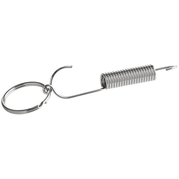 A close-up of a metal spring with a hook on it.