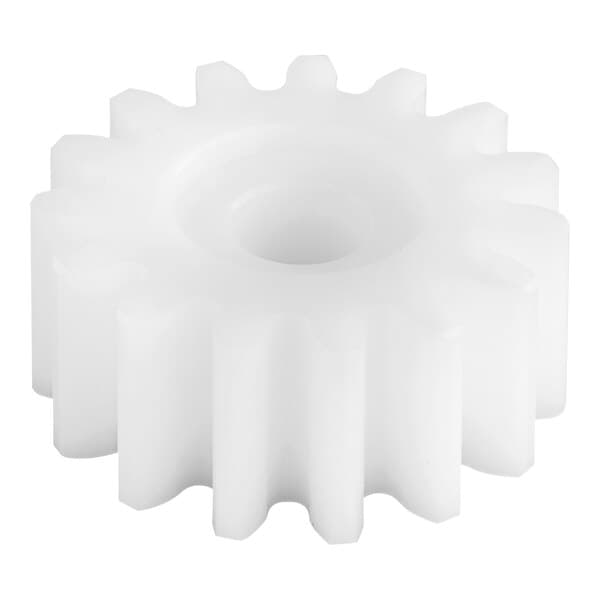 A white plastic gear for dough sheeters.