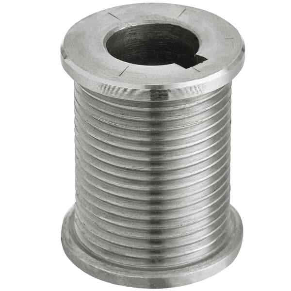 A stainless steel threaded spool for an Estella spiral mixer.