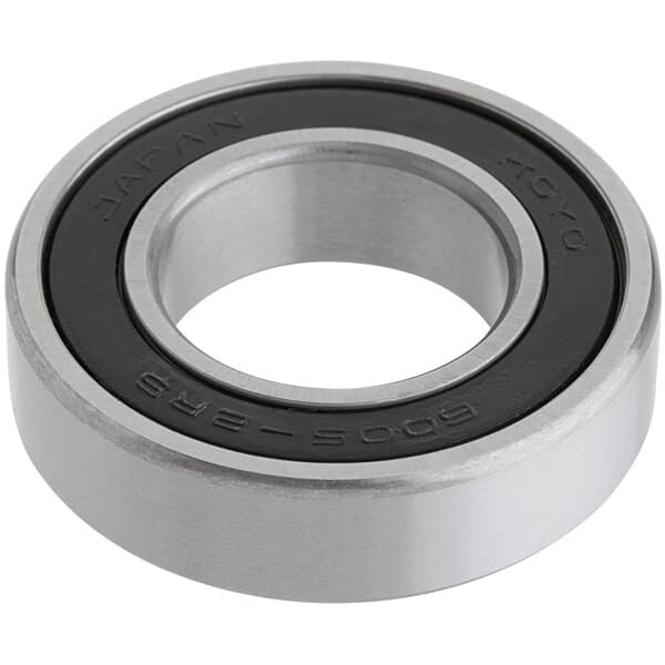 A close-up of a stainless steel Estella dough sheeter bearing with a black rubber seal.