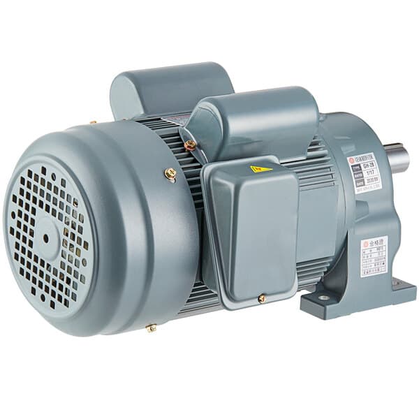 A close-up of a grey electric motor with a round cover.