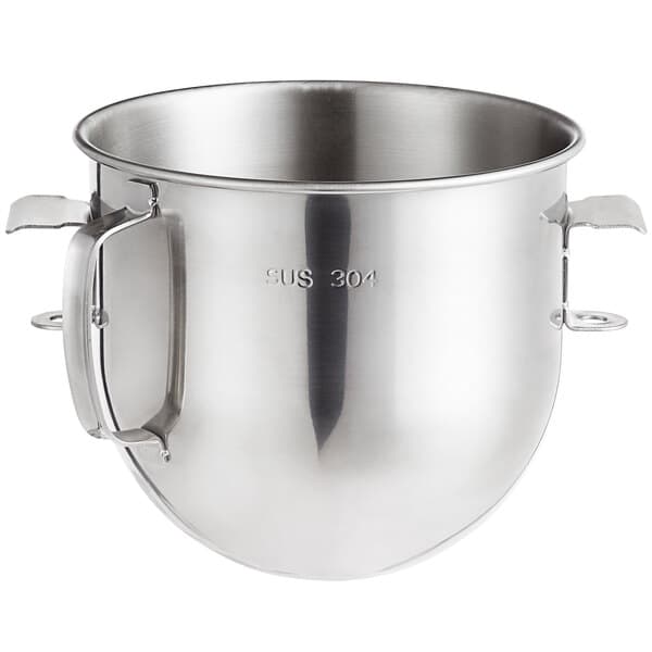 A silver stainless steel mixing bowl with handles.