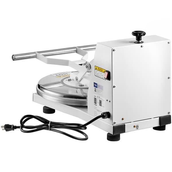 A white machine with a black cord and a black handle.