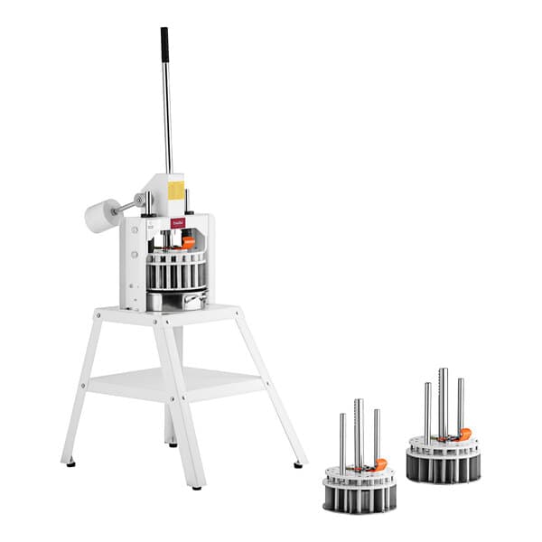 A white Estella manual dough divider machine on a stand.