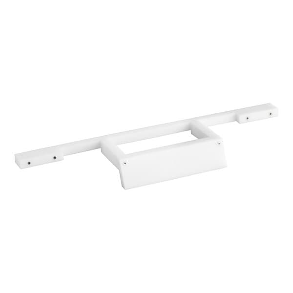 A white rectangular plastic pusher with a metal latch.