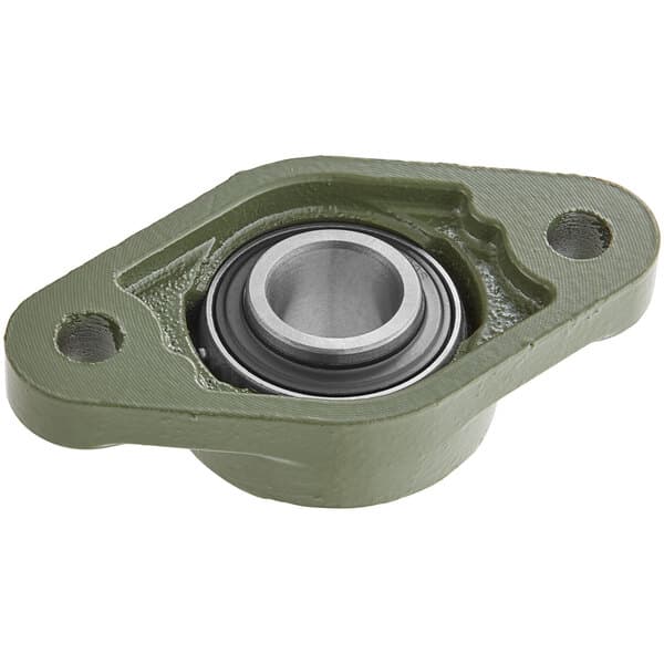 A close-up of a green Estella UCP 205 pillow bearing unit with a metal ring in the center.