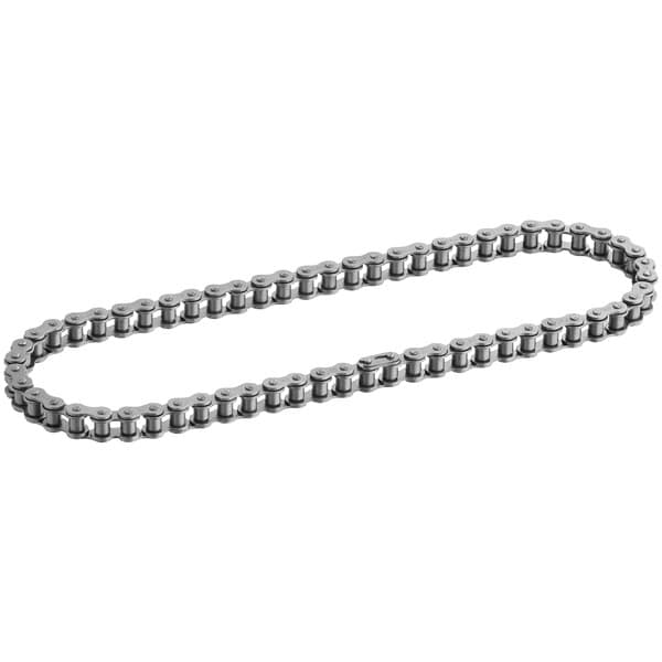 A chain with two rows of links on a white background.