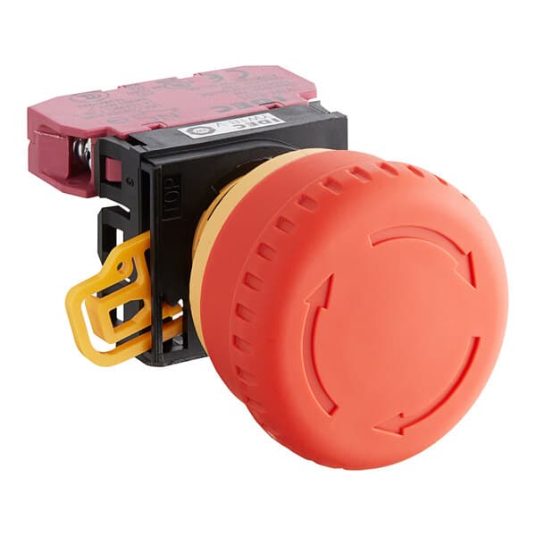 An Estella emergency stop switch with a red and yellow button.
