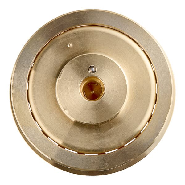 A circular brass Estella lasagna pasta die with holes in the center.