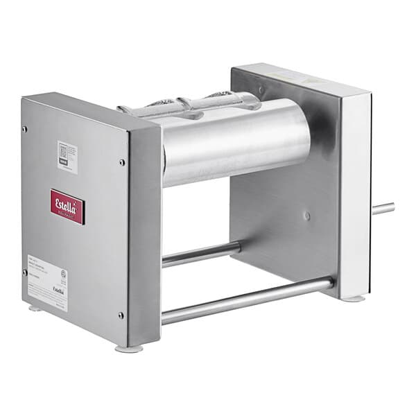 A stainless steel Estella Manual Turnover Machine with a semi-circle die.