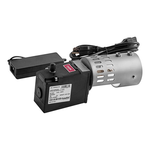 A close-up of a black rectangular Estella pasta cutter attachment.