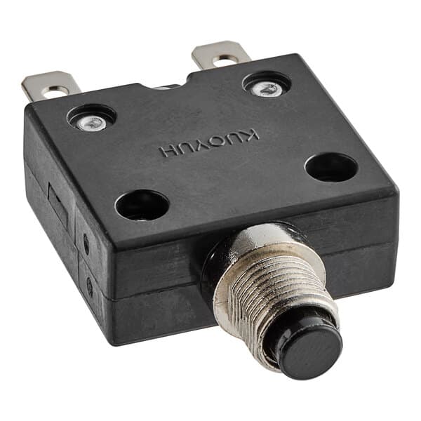 A black Estella overload protection switch with a silver metal button.