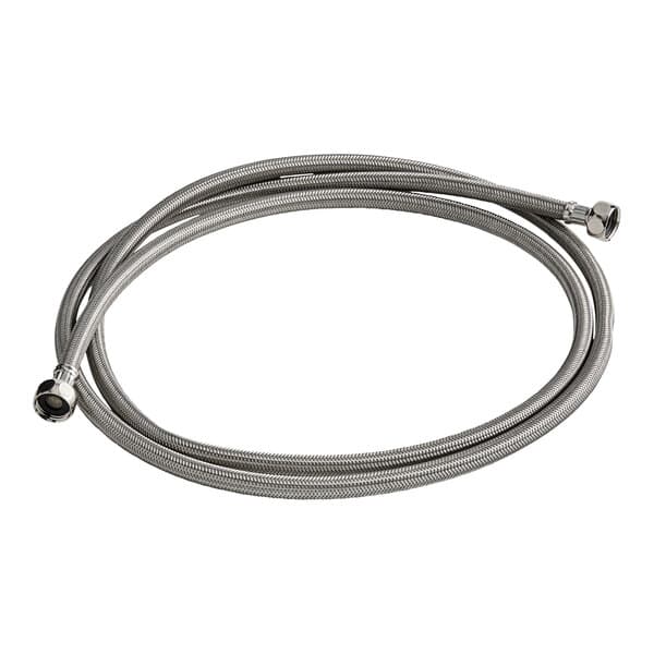 A stainless steel flexible hose with a connector.