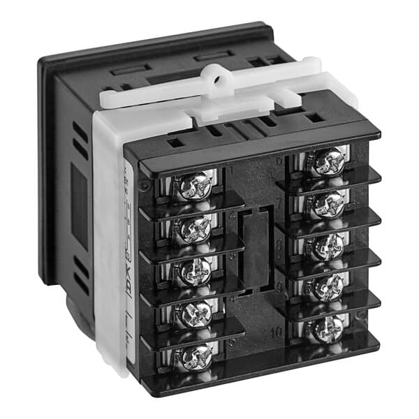 A black and white Estella Caffe temperature regulator switch with four switches.