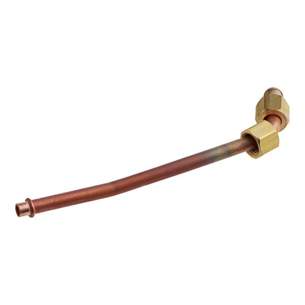 A close-up of a copper pipe with brass fittings.