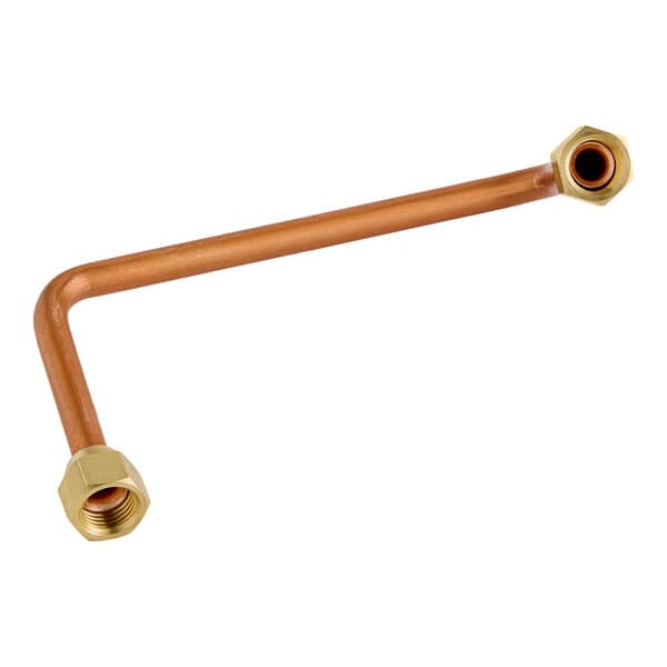 A copper pipe with a couple of brass nuts.