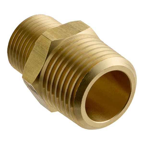 A brass Estella Caffe gas fitting with a nut.