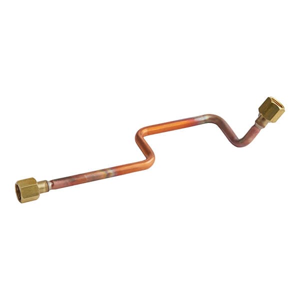 A copper heat exchanger return tube with brass fittings.