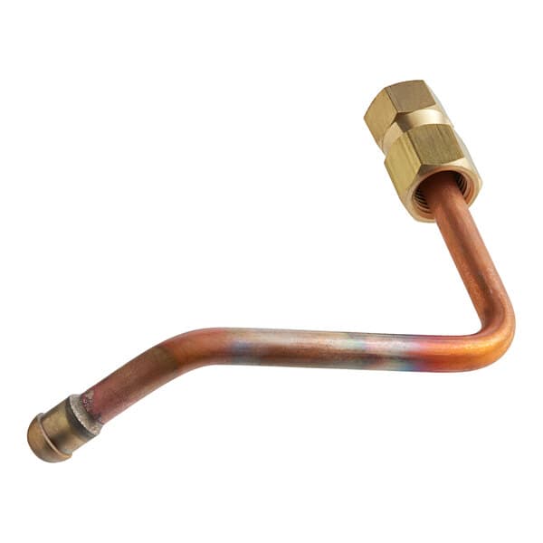 A copper pipe with a brass nut on the end.
