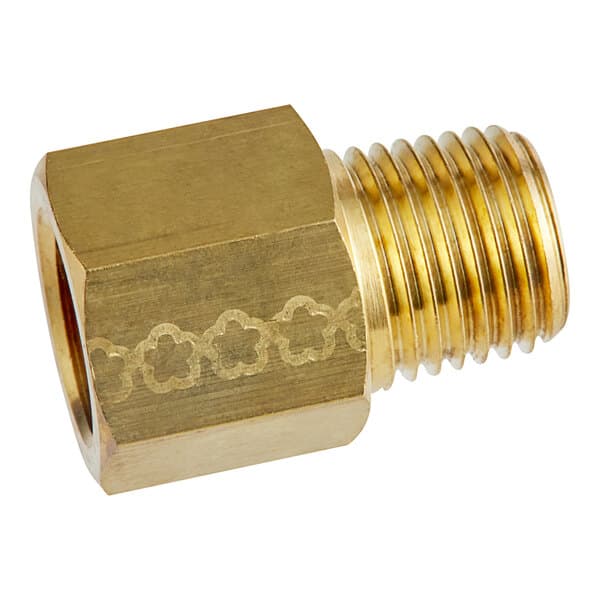 A brass Estella Caffe water recycle connector with a gold nut.