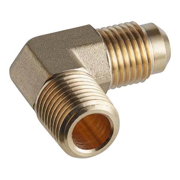 A brass Estella Caffe elbow connector with threaded ends.
