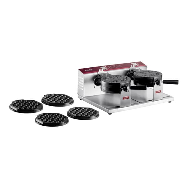 A Estella Double Belgian Waffle Maker with Bubble Waffle Plate on a counter.