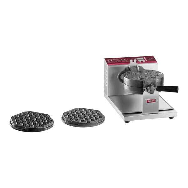 An Estella commercial waffle maker with bubble waffle plates on top.