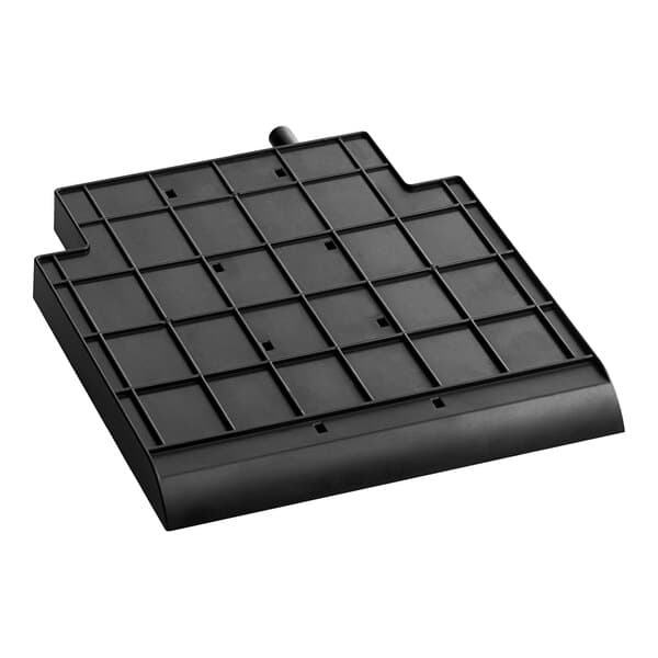 A black square drip tray with a grid on top.