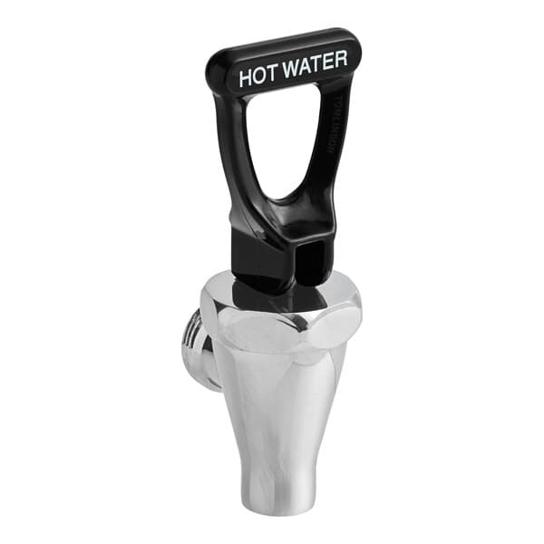 A chrome Estella Caffe hot water faucet with a black handle.