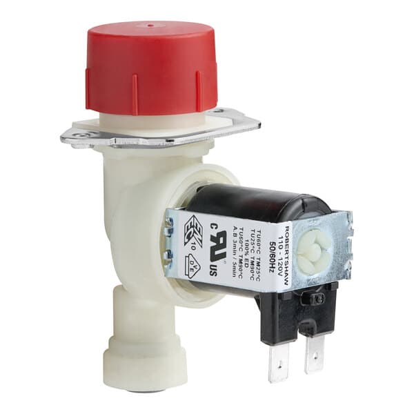 A white and red Estella Caffe solenoid valve with a red cap.