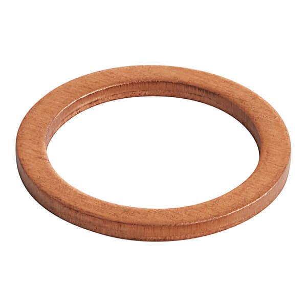 A close-up of a round copper Estella Caffe washer with a hole in it.