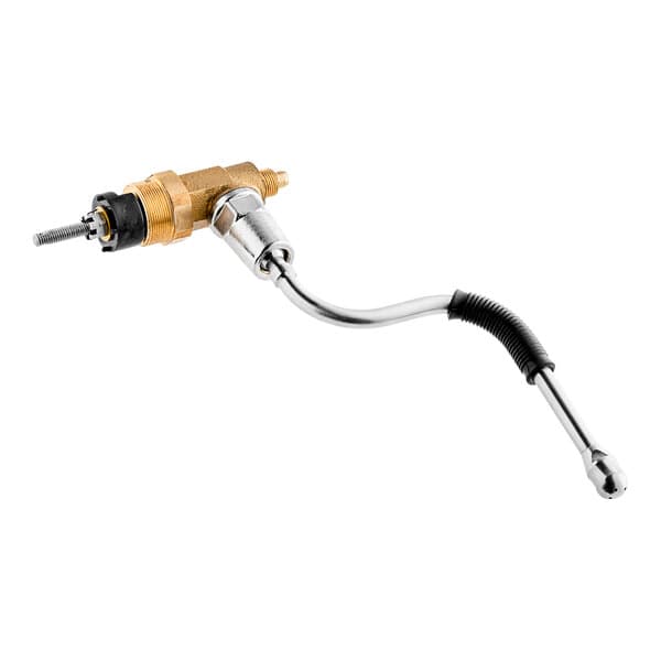 A metal and gold Estella Caffe steam tap assembly with a hose.