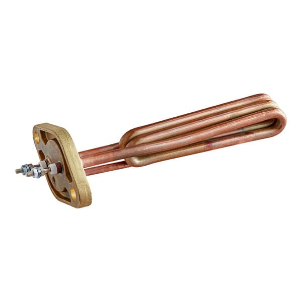 A close-up of a copper Estella Caffe heating element tube with a brass screw.