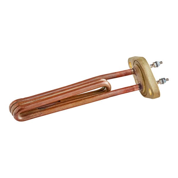 A copper Estella Caffe heating element with a metal piece and screws.