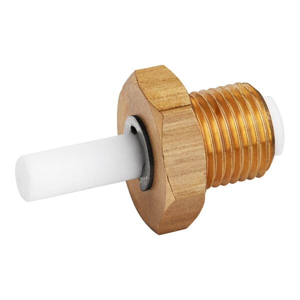 A close-up of a brass and white Estella Caffe anti-depression valve.