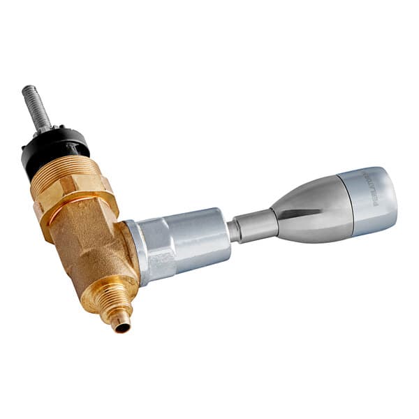 A close-up of a brass and gold Estella Caffe hot water tap assembly.