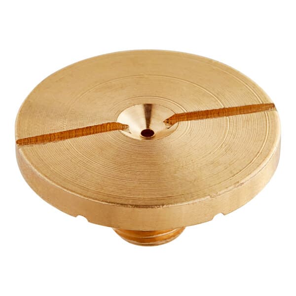 A gold circular Estella Caffe spray head with a hole in the center.