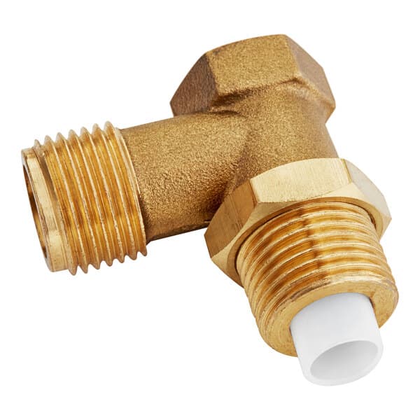 A gold metal pipe with a white plastic tube.