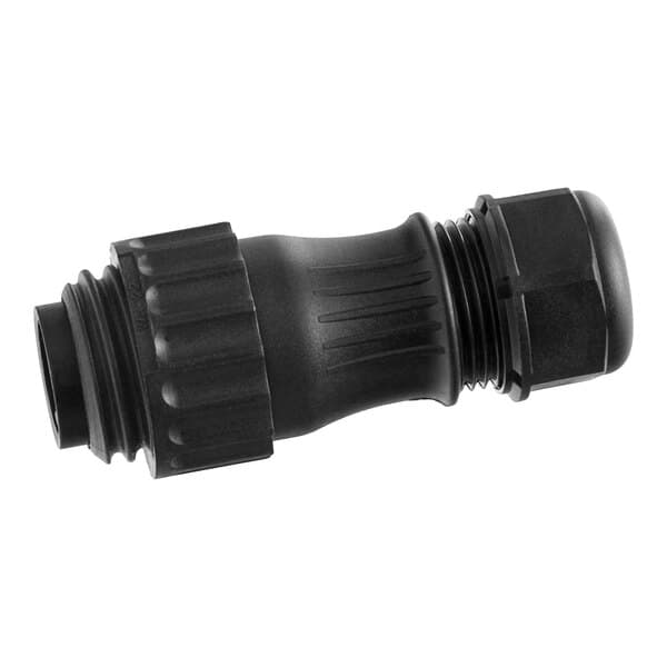 A black plastic male connector for a cheese grater hose.