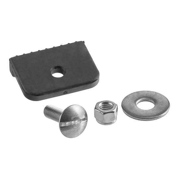 A close-up of a black metal screw and nut set for an Estella cheese grater.