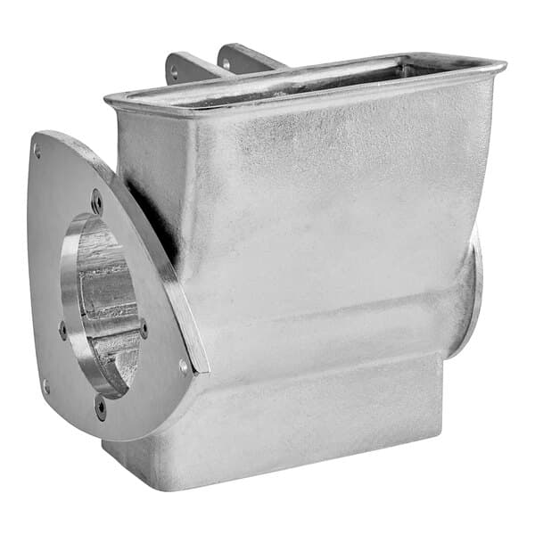 A silver metal Estella grating mouth and flange assembly.