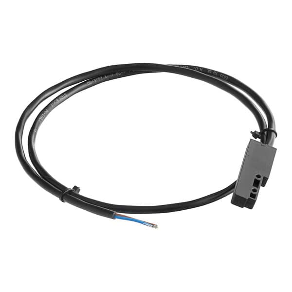 A black cable with a wire attached connected to a blue connector.