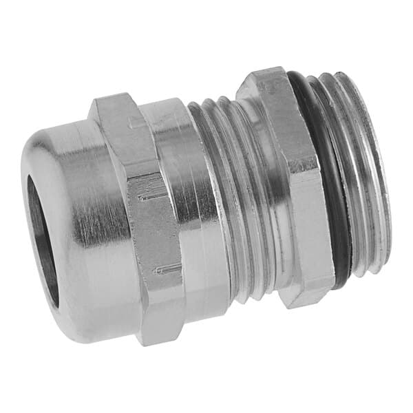 A stainless steel metal piece with a threaded end.