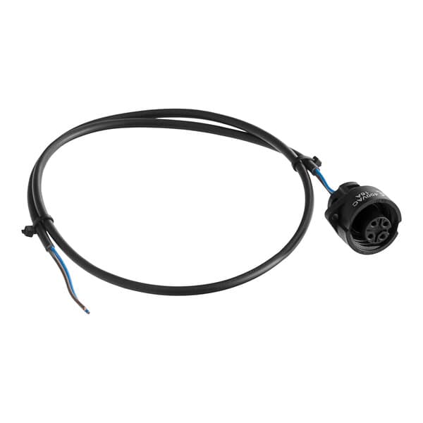 A black cable with a round connector and a blue Estella female connector.