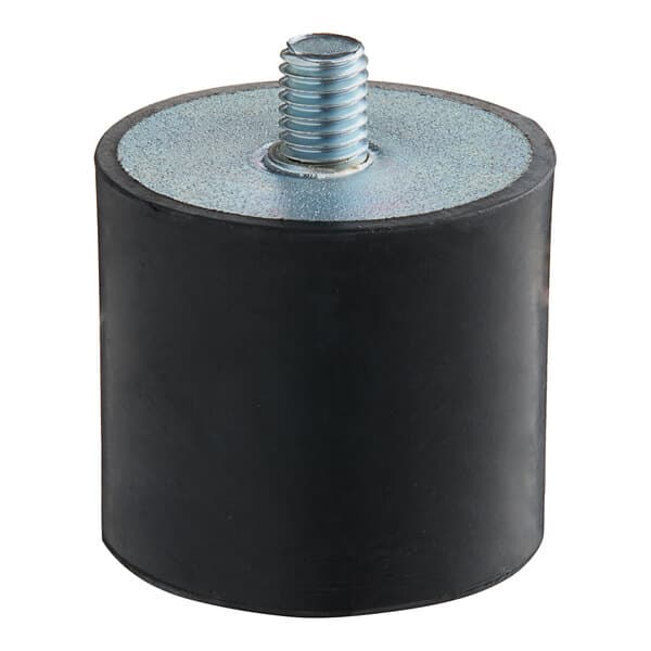 A black round rubber foot with a bolt.