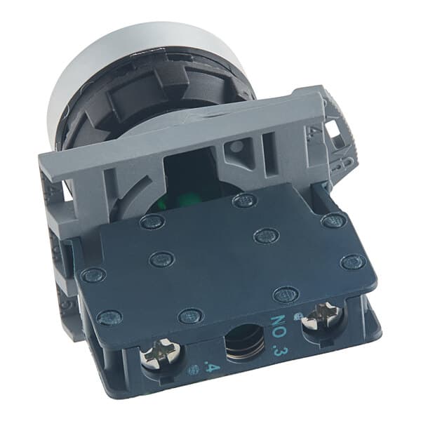 A black and white switch with a green button for a grey and black cheese grater.