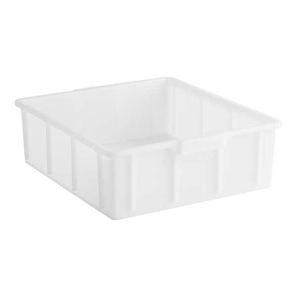 A white plastic container with a white lid.