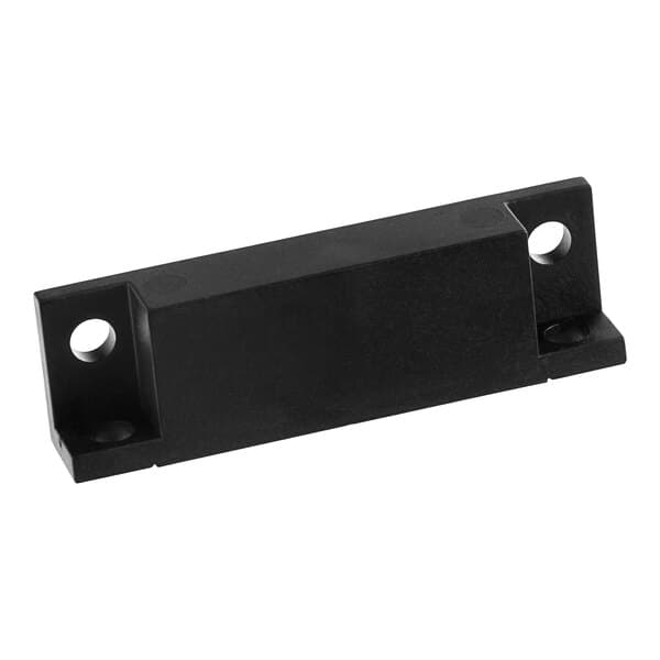 A black rectangular Estella magnetic switch with two holes.